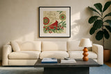 Winter Feathers V by Veronique Charron. Displayed in a glass frame with matte in a clean modern living room. Available as an archival giclee rolled canvas, fine art paper, or poster print. SKU 26074a.