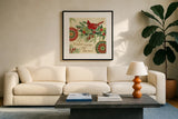 Winter Feathers VI by Veronique Charron. Displayed in a glass frame with matte in a clean modern living room. Available as an archival giclee rolled canvas, fine art paper, or poster print. SKU 26075a.