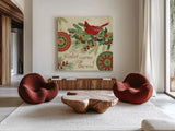 Winter Feathers VI by Veronique Charron. Shown as extra-large giant wall art in a modern living room. Available as an archival giclee rolled canvas, fine art paper, or poster print. SKU 26075a.