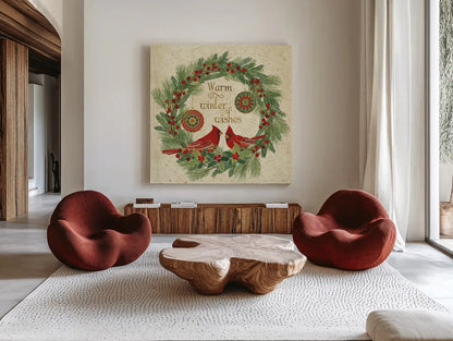 Winter Feathers VIII by Veronique Charron. Shown as extra-large giant wall art in a modern living room. Available as an archival giclee rolled canvas, fine art paper, or poster print. SKU 26077a.