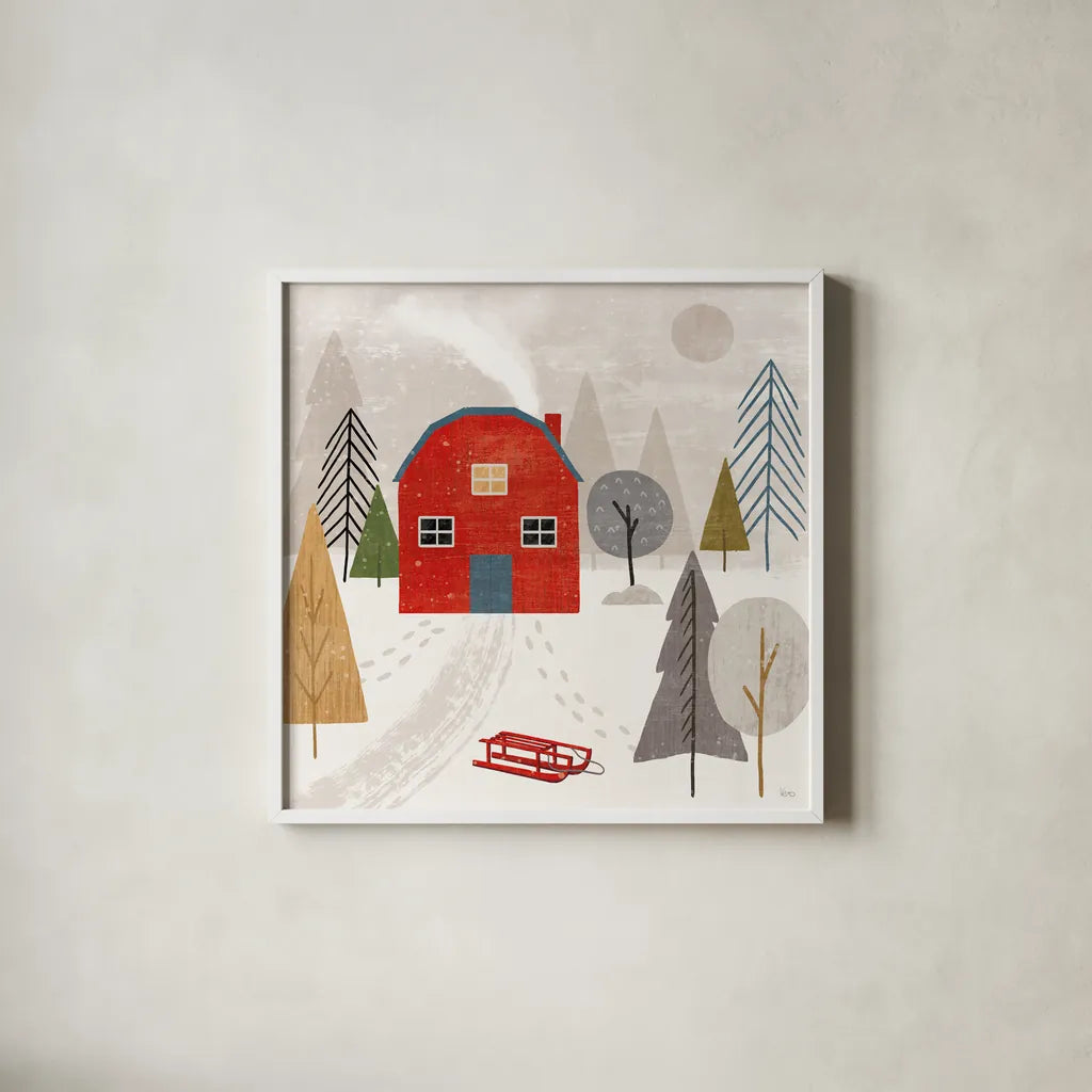 Winter Splendor II by Veronique Charron. Shown in a crisp white glass frame for a clean and minimalist style. Available as an archival giclee rolled canvas, fine art paper, or poster print. SKU 76792a.