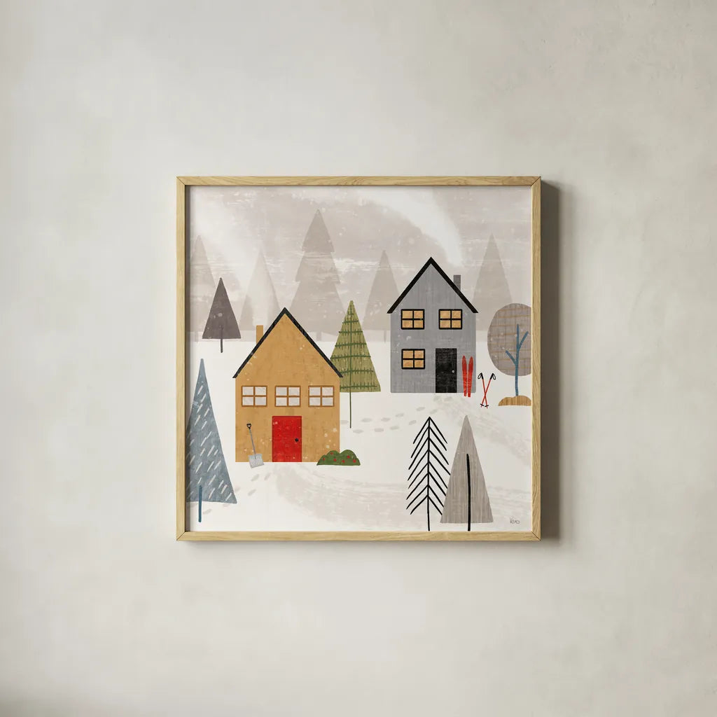 Winter Splendor III by Veronique Charron. Shown in a natural wood glass frame for a timeless modern aesthetic. Available as an archival giclee rolled canvas, fine art paper, or poster print. SKU 76793a.