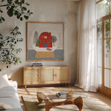 Winter Splendor IV by Veronique Charron. Shown in a natural wood frame in a cozy modern living room. Available as an archival giclee rolled canvas, fine art paper, or poster print. SKU 76794a.