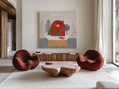 Winter Splendor IV by Veronique Charron. Shown as extra-large giant wall art in a modern living room. Available as an archival giclee rolled canvas, fine art paper, or poster print. SKU 76794a.