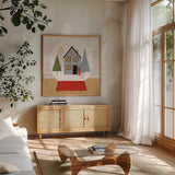 Winter Splendor V by Veronique Charron. Shown in a natural wood frame in a cozy modern living room. Available as an archival giclee rolled canvas, fine art paper, or poster print. SKU 76795a.