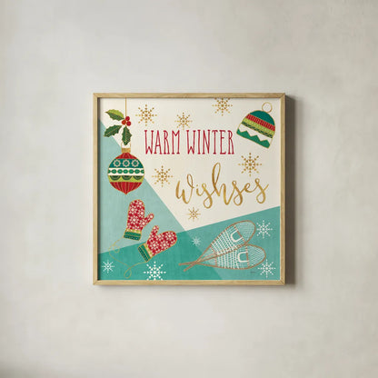 Winter Wishes I by Veronique Charron. Shown in a natural wood glass frame for a timeless modern aesthetic. Available as an archival giclee rolled canvas, fine art paper, or poster print. SKU 36920a.