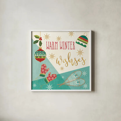 Winter Wishes I by Veronique Charron. Shown in a crisp white glass frame for a clean and minimalist style. Available as an archival giclee rolled canvas, fine art paper, or poster print. SKU 36920a.