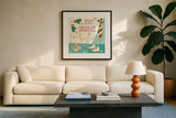Winter Wishes II by Veronique Charron. Displayed in a glass frame with matte in a clean modern living room. Available as an archival giclee rolled canvas, fine art paper, or poster print. SKU 36921a.
