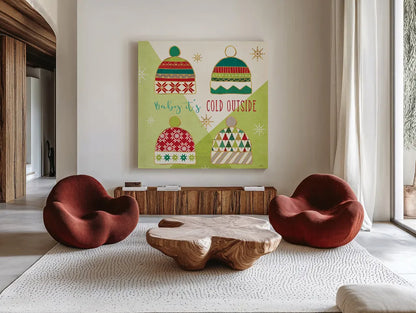 Winter Wishes III by Veronique Charron. Shown as extra-large giant wall art in a modern living room. Available as an archival giclee rolled canvas, fine art paper, or poster print. SKU 36922a.