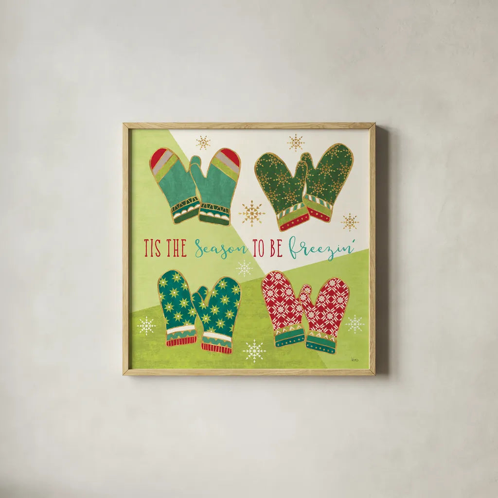 Winter Wishes IV by Veronique Charron. Shown in a natural wood glass frame for a timeless modern aesthetic. Available as an archival giclee rolled canvas, fine art paper, or poster print. SKU 36923a.