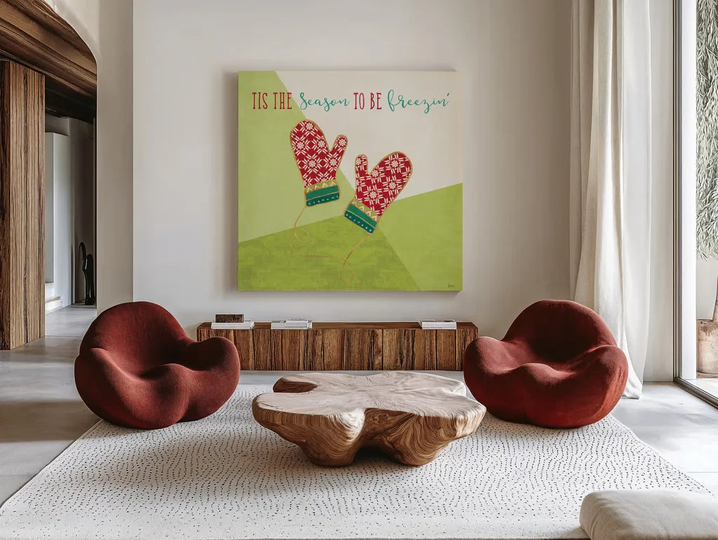 Winter Wishes IX by Veronique Charron. Shown as extra-large giant wall art in a modern living room. Available as an archival giclee rolled canvas, fine art paper, or poster print. SKU 37360a.