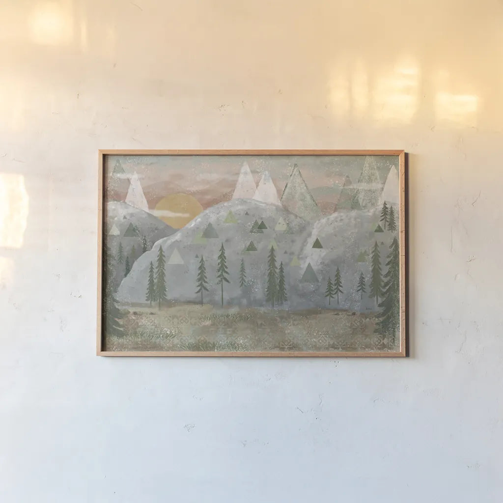 Woodland Forest I Neutral by Veronique Charron. shown as a paper print in a natural frame. Available as a archival giclee rolled canvas, fine art paper, or poster print. SKU 74768i.