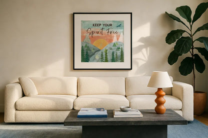 Woodland Forest VI by Veronique Charron. Displayed in a glass frame with matte in a clean modern living room. Available as an archival giclee rolled canvas, fine art paper, or poster print. SKU 58763a.