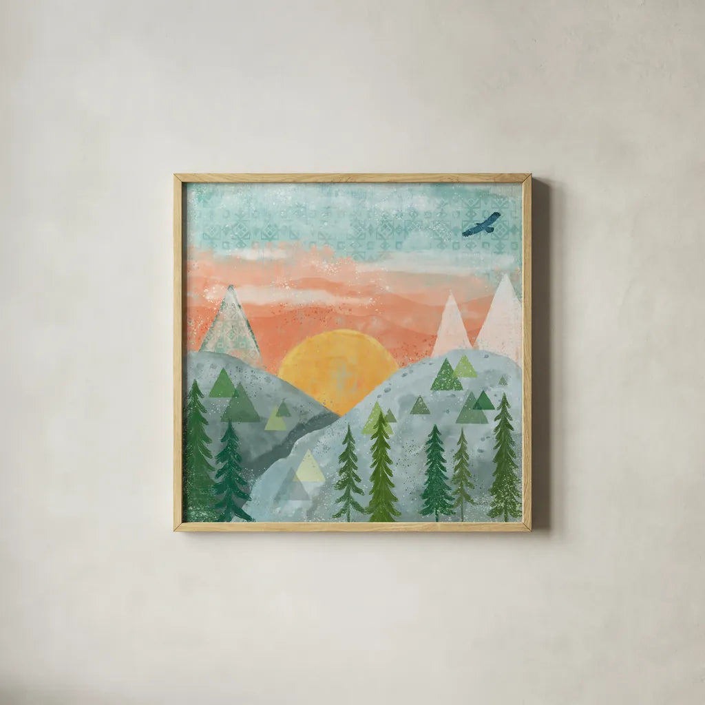 Woodland Forest VI No Words by Veronique Charron. Shown in a natural wood glass frame for a timeless modern aesthetic. Available as an archival giclee rolled canvas, fine art paper, or poster print. SKU 68754a.