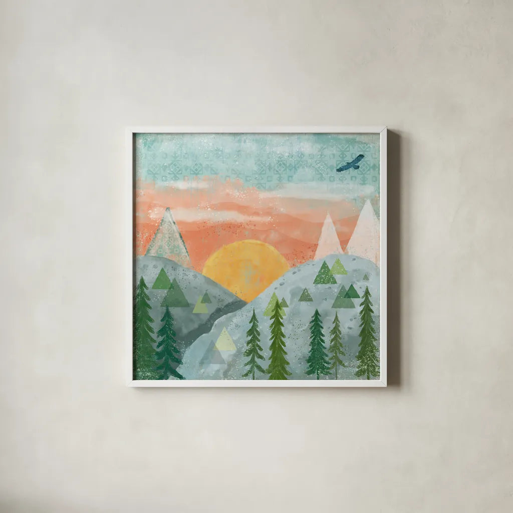 Woodland Forest VI No Words by Veronique Charron. Shown in a crisp white glass frame for a clean and minimalist style. Available as an archival giclee rolled canvas, fine art paper, or poster print. SKU 68754a.