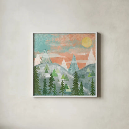 Woodland Forest VII No Words by Veronique Charron. Shown in a crisp white glass frame for a clean and minimalist style. Available as an archival giclee rolled canvas, fine art paper, or poster print. SKU 68755a.