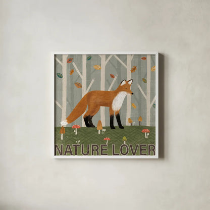 Woodland Joy II by Veronique Charron. Shown in a crisp white glass frame for a clean and minimalist style. Available as an archival giclee rolled canvas, fine art paper, or poster print. SKU 76959a.