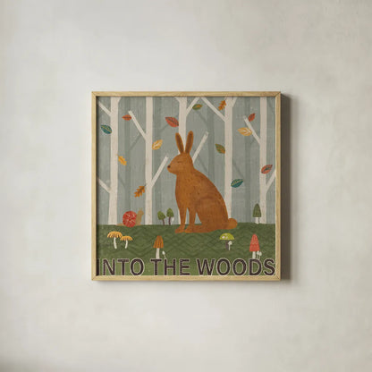 Woodland Joy III by Veronique Charron. Shown in a natural wood glass frame for a timeless modern aesthetic. Available as an archival giclee rolled canvas, fine art paper, or poster print. SKU 76960a.