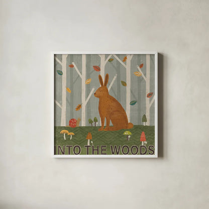 Woodland Joy III by Veronique Charron. Shown in a crisp white glass frame for a clean and minimalist style. Available as an archival giclee rolled canvas, fine art paper, or poster print. SKU 76960a.