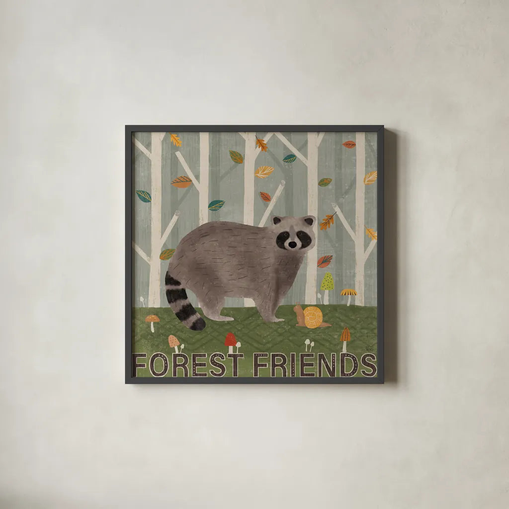 Woodland Joy IV by Veronique Charron. Shown in a sleek black glass frame for a contemporary gallery look. Available as an archival giclee rolled canvas, fine art paper, or poster print. SKU 76961a.