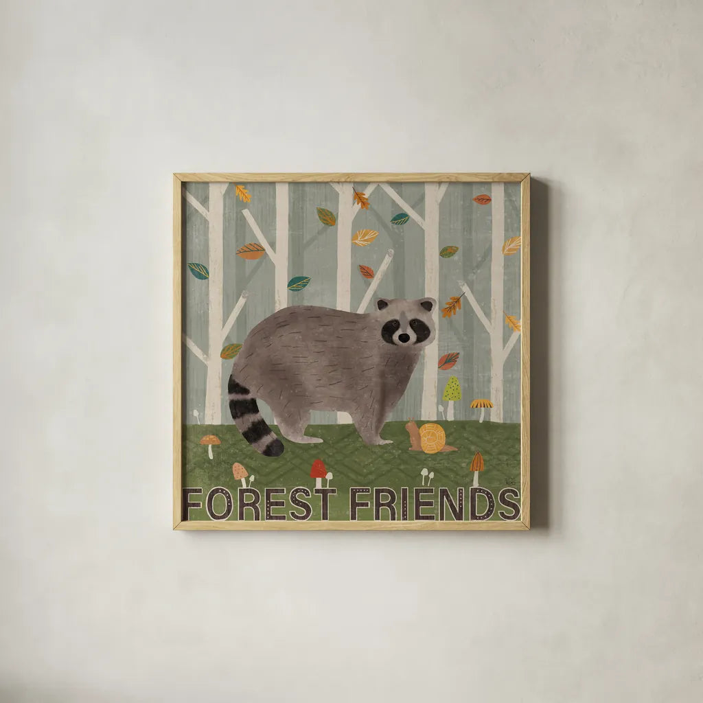 Woodland Joy IV by Veronique Charron. Shown in a natural wood glass frame for a timeless modern aesthetic. Available as an archival giclee rolled canvas, fine art paper, or poster print. SKU 76961a.