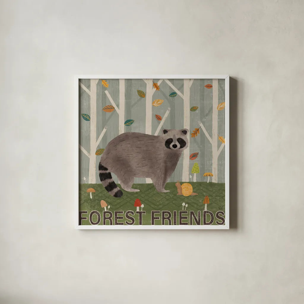 Woodland Joy IV by Veronique Charron. Shown in a crisp white glass frame for a clean and minimalist style. Available as an archival giclee rolled canvas, fine art paper, or poster print. SKU 76961a.