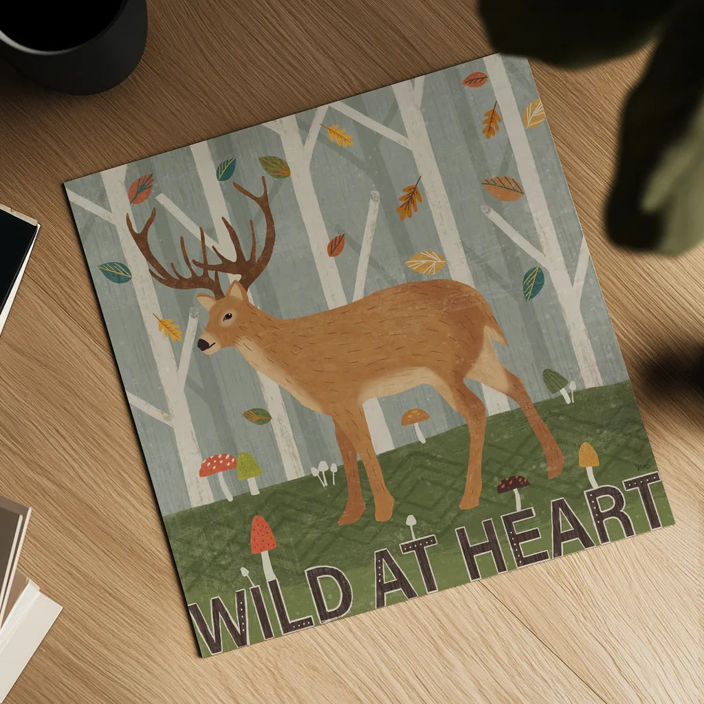 Woodland Joy V by Veronique Charron. Shown as a detailed flat fine art print, highlighting archival giclee quality. Available as an archival giclee rolled canvas, fine art paper, or poster print. SKU 76962a.