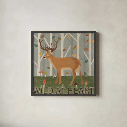 Woodland Joy V by Veronique Charron. Shown in a sleek black glass frame for a contemporary gallery look. Available as an archival giclee rolled canvas, fine art paper, or poster print. SKU 76962a.