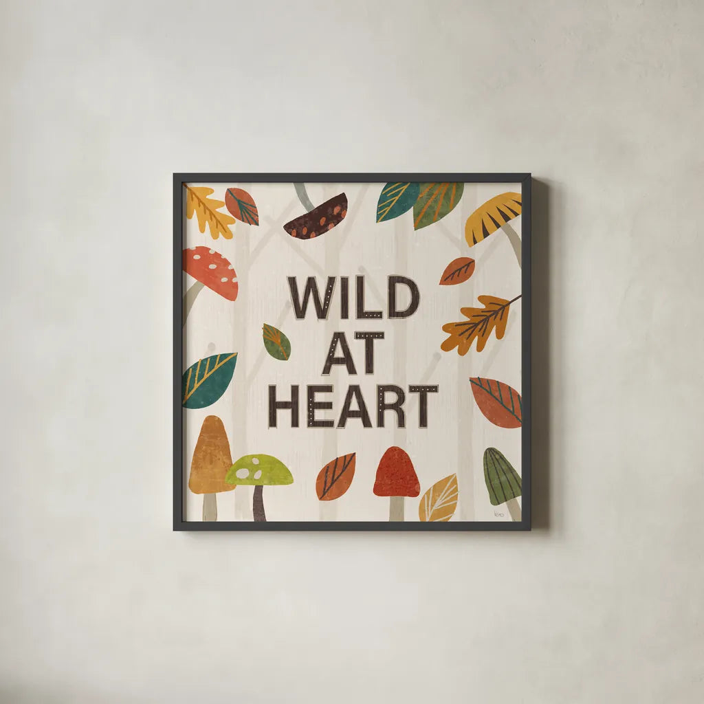 Woodland Joy VI by Veronique Charron. Shown in a sleek black glass frame for a contemporary gallery look. Available as an archival giclee rolled canvas, fine art paper, or poster print. SKU 76963a.