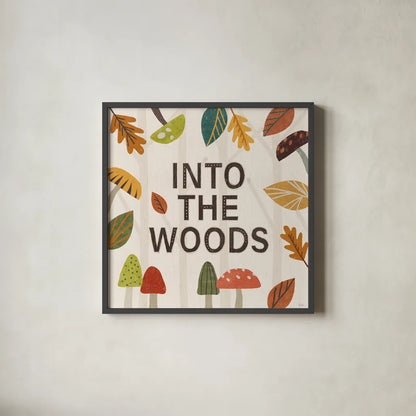 Woodland Joy VII by Veronique Charron. Shown in a sleek black glass frame for a contemporary gallery look. Available as an archival giclee rolled canvas, fine art paper, or poster print. SKU 76964a.