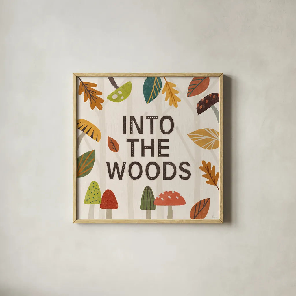 Woodland Joy VII by Veronique Charron. Shown in a natural wood glass frame for a timeless modern aesthetic. Available as an archival giclee rolled canvas, fine art paper, or poster print. SKU 76964a.