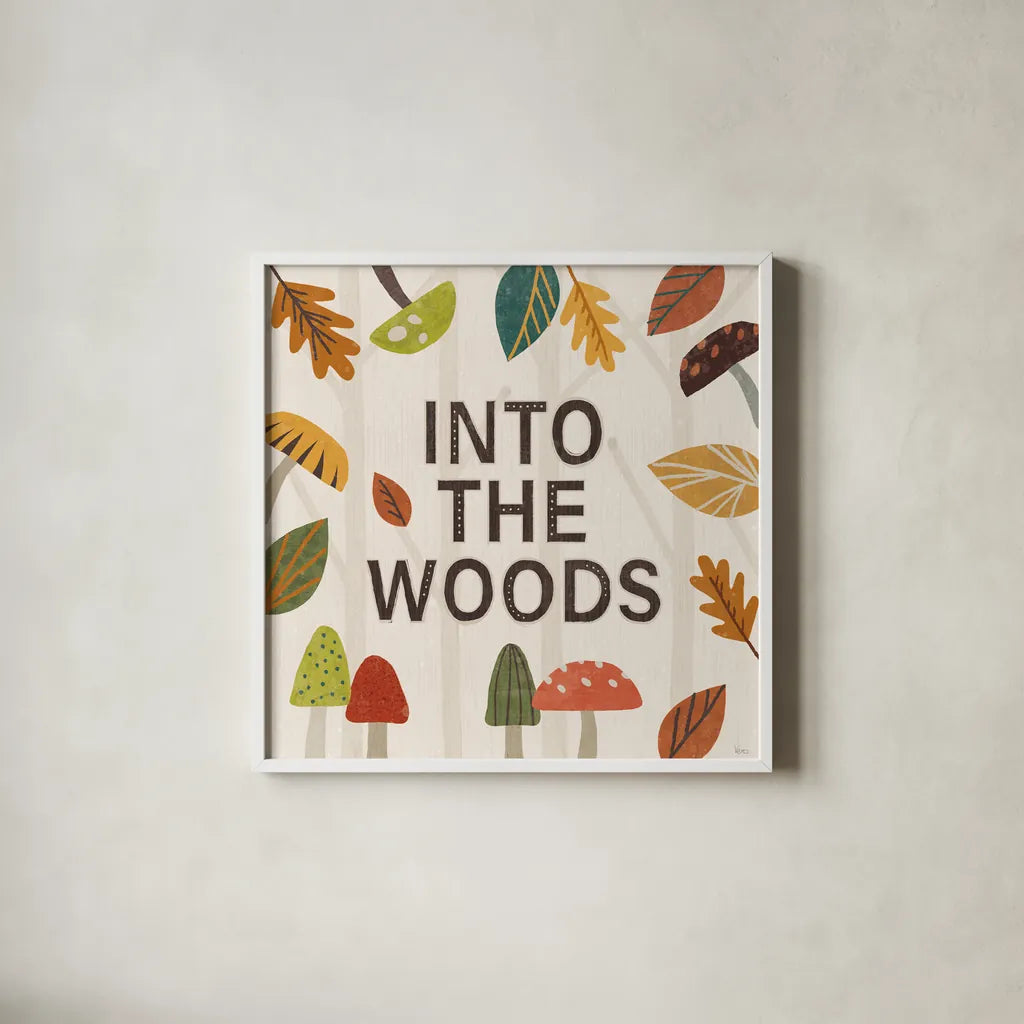 Woodland Joy VII by Veronique Charron. Shown in a crisp white glass frame for a clean and minimalist style. Available as an archival giclee rolled canvas, fine art paper, or poster print. SKU 76964a.