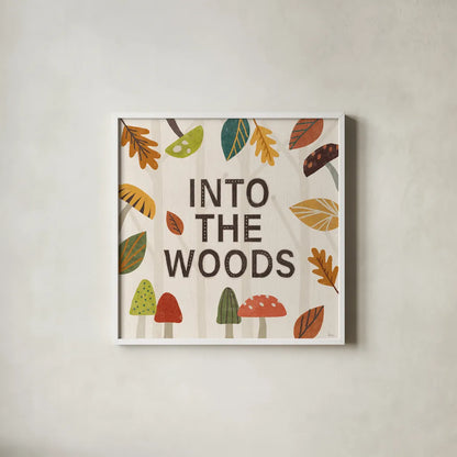 Woodland Joy VII by Veronique Charron. Shown in a crisp white glass frame for a clean and minimalist style. Available as an archival giclee rolled canvas, fine art paper, or poster print. SKU 76964a.