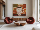 World Flavor I by Veronique Charron. Shown as extra-large giant wall art in a modern living room. Available as an archival giclee rolled canvas, fine art paper, or poster print. SKU 5848a.