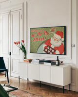 50s Christmas II by Wellington Studio. shown as a framed stretched canvas in a living room above a console. Available as a archival giclee rolled canvas, fine art paper, or poster print. SKU 103665i.