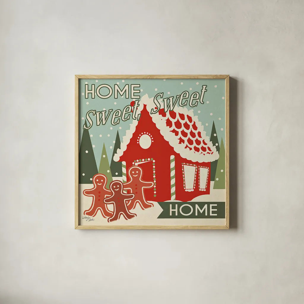 50s Christmas III by Wellington Studio. Shown in a natural wood glass frame for a timeless modern aesthetic. Available as an archival giclee rolled canvas, fine art paper, or poster print. SKU 20196a.