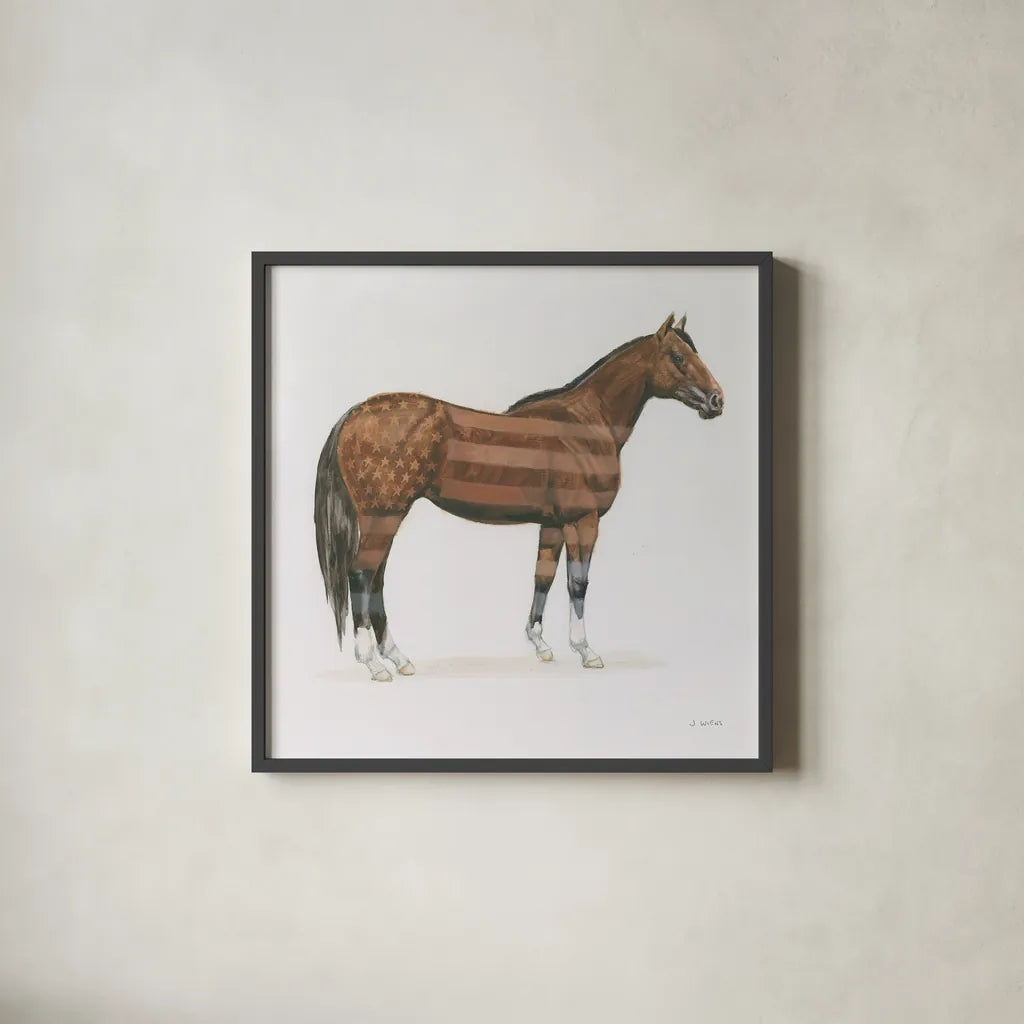American Horse by Wellington Studio. Shown in a sleek black glass frame for a contemporary gallery look. Available as an archival giclee rolled canvas, fine art paper, or poster print. SKU 83836a.