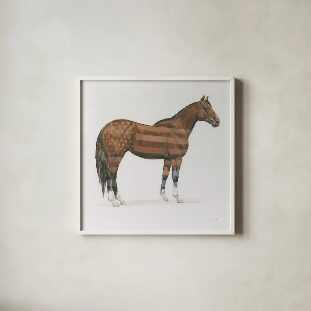 American Horse by Wellington Studio. Shown in a crisp white glass frame for a clean and minimalist style. Available as an archival giclee rolled canvas, fine art paper, or poster print. SKU 83836a.