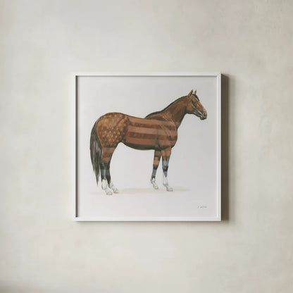 American Horse by Wellington Studio. Shown in a crisp white glass frame for a clean and minimalist style. Available as an archival giclee rolled canvas, fine art paper, or poster print. SKU 83836a.