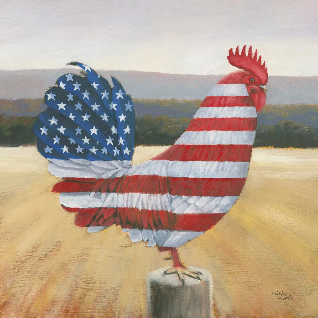 American Rooster by Wellington Studio. SKU 83837a. Archival Giclee Fine art print for wall decor.