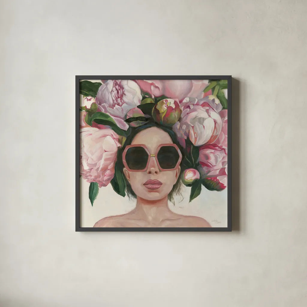 Beautiful Bouquet Sq by Wellington Studio. Shown in a sleek black glass frame for a contemporary gallery look. Available as an archival giclee rolled canvas, fine art paper, or poster print. SKU 99864a.
