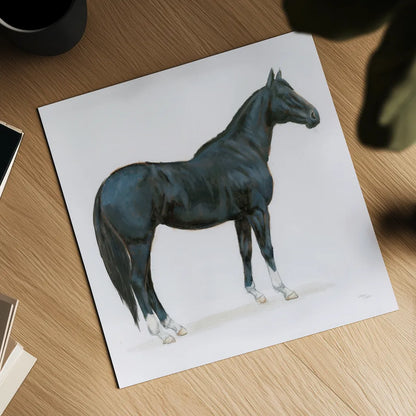 Black Horse by Wellington Studio. Shown as a detailed flat fine art print, highlighting archival giclee quality. Available as an archival giclee rolled canvas, fine art paper, or poster print. SKU 89906a.
