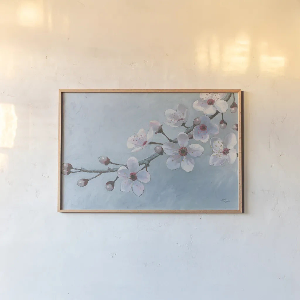 Branch of Blossoms by Wellington Studio. shown as a paper print in a natural frame. Available as a archival giclee rolled canvas, fine art paper, or poster print. SKU 89387i.