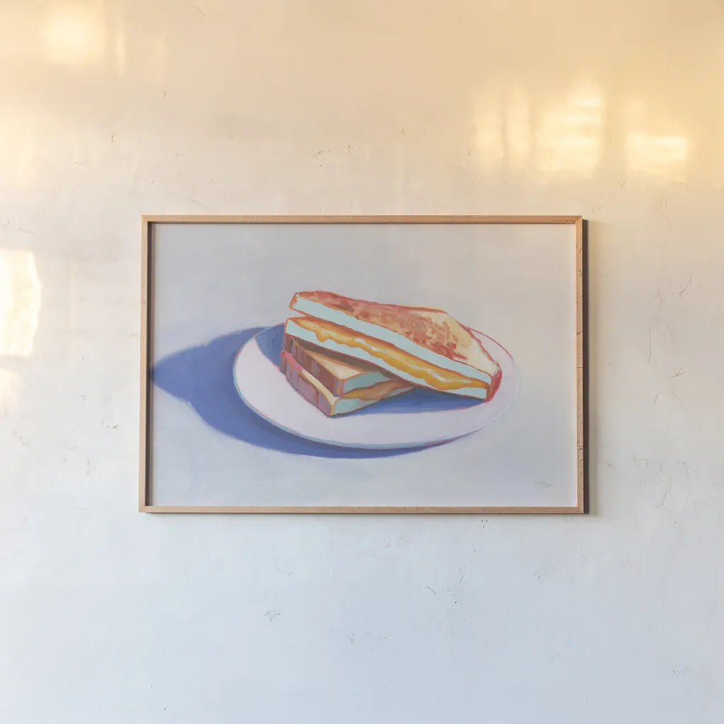 Cheesy by Wellington Studio. shown as a paper print in a natural frame. Available as a archival giclee rolled canvas, fine art paper, or poster print. SKU 90168i.