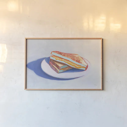 Cheesy by Wellington Studio. shown as a paper print in a natural frame. Available as a archival giclee rolled canvas, fine art paper, or poster print. SKU 90168i.
