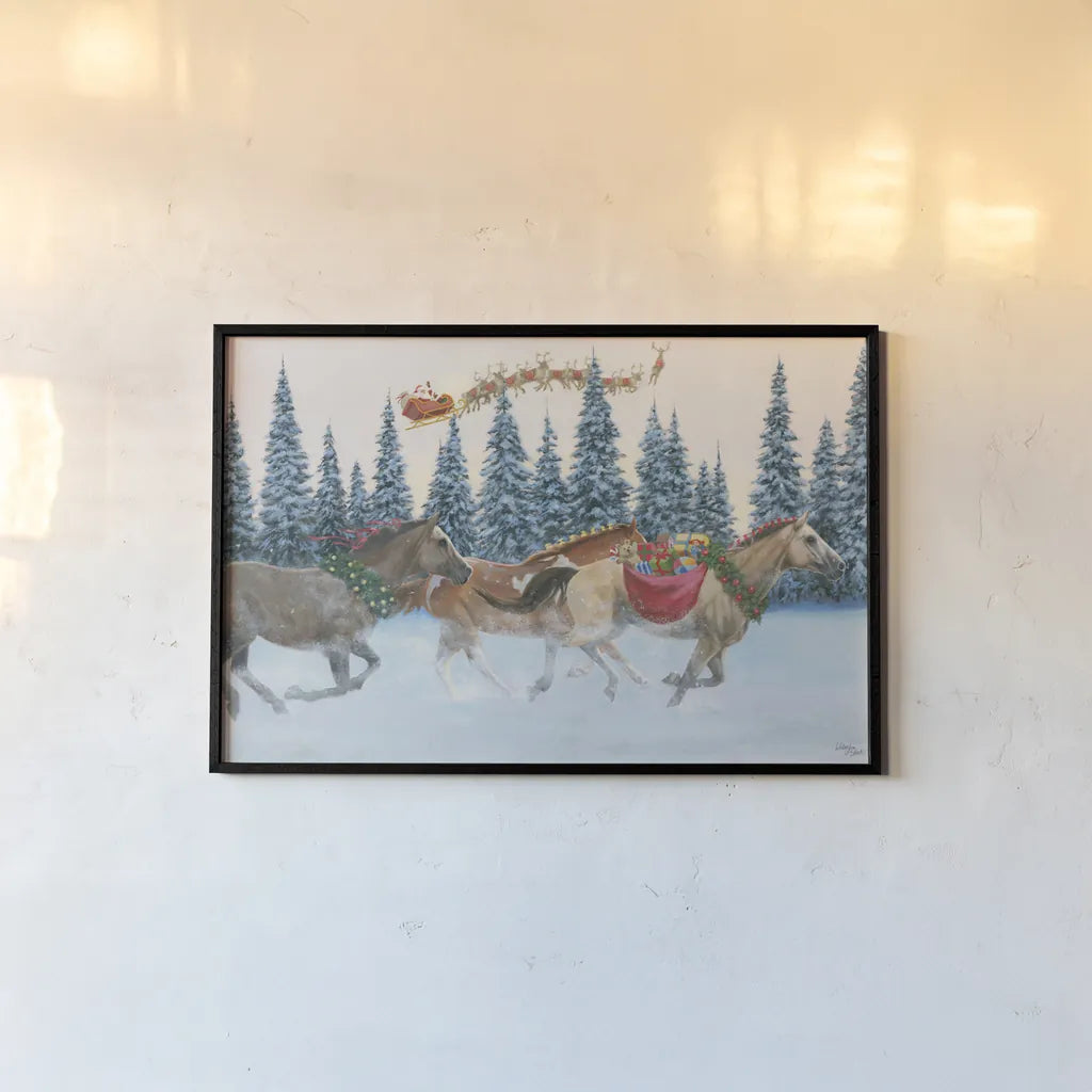 Christmas Mission by Wellington Studio. shown as a paper print in a black flame. Available as a archival giclee rolled canvas, fine art paper, or poster print. SKU 100667i.