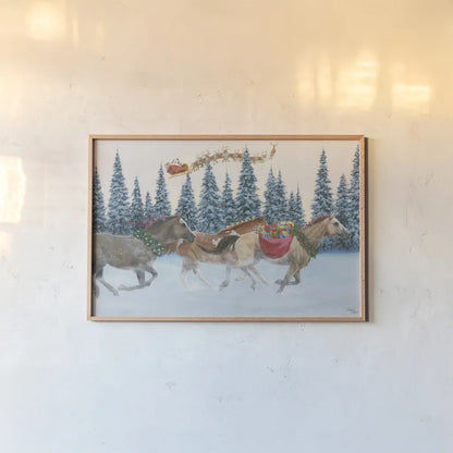 Christmas Mission by Wellington Studio. shown as a paper print in a natural frame. Available as a archival giclee rolled canvas, fine art paper, or poster print. SKU 100667i.