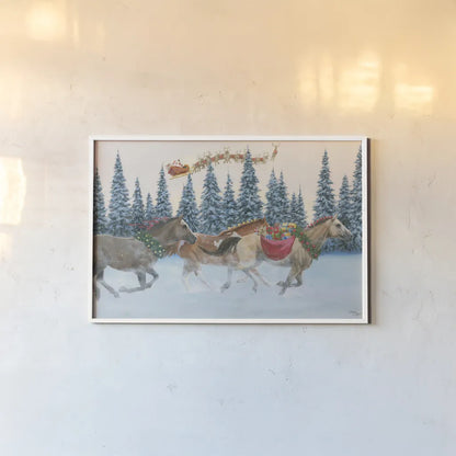 Christmas Mission by Wellington Studio. shown as a paper print in a white frame. Available as a archival giclee rolled canvas, fine art paper, or poster print. SKU 100667i.