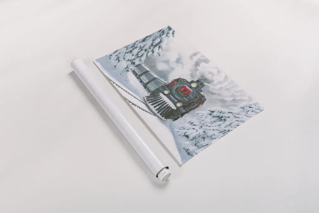 Christmas Train by Wellington Studio. shown as a rolled paper print. Available as archival giclee rolled canvas, fine art paper, or poster print. SKU 82833i.