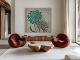 Chrysanthemums I by Wellington Studio. Shown as extra-large giant wall art in a modern living room. Available as an archival giclee rolled canvas, fine art paper, or poster print. SKU 15963a.